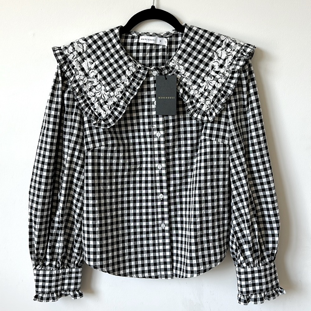 Warehouse Black and White Checkered Blouse